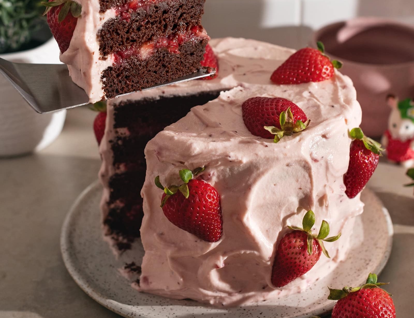 Strawberry Chocolate Cake suggested serving